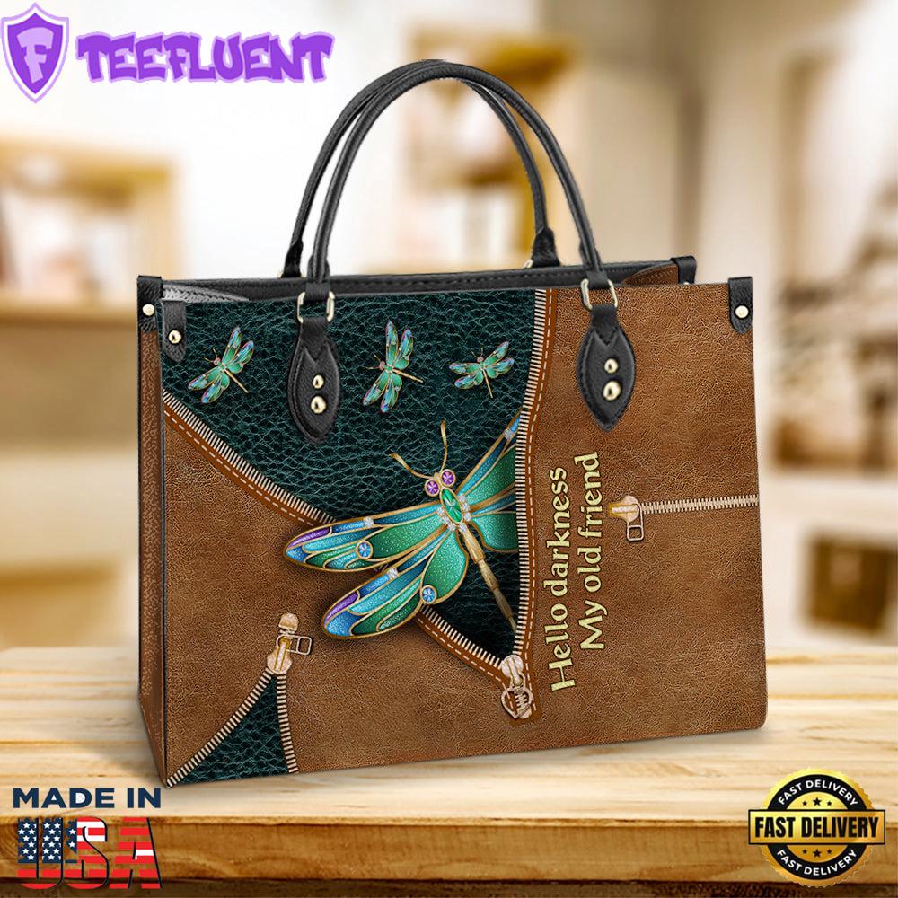 Hippie Dragonfly Hello Darkness My Old Friend 3 Leather Bag Christ Gifts Leather Bags