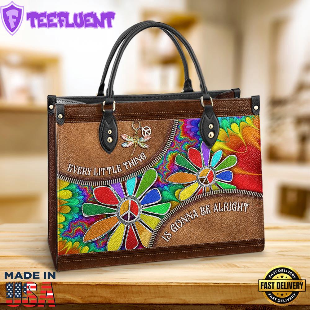 Hippie Everything Is Gonna Be Alright Hippie Flowers Leather Bag Christ Gifts Leather Bags