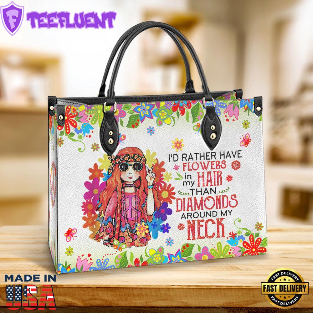 Hippie Flowers In My Hair Leather Bag Christ Gifts Leather Bags