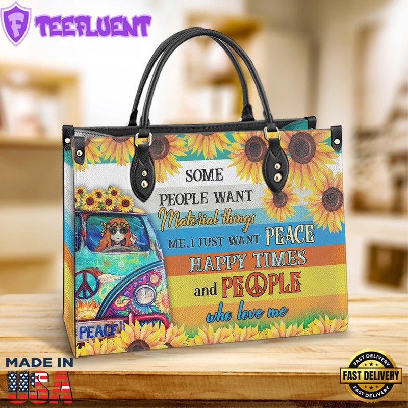 Hippie I Just Want Peace Happy Leather Bag Christ Gifts Leather Bags