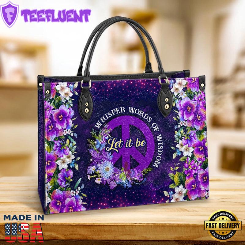 Hippie Let It Be Purple Peace Sign Leather Bag Christ Gifts Leather Bags