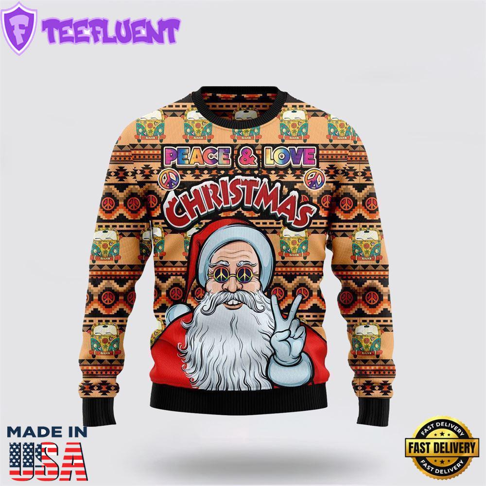 Hippie Santa Claus Peace And Love Ugly Christmas Sweater For Men And Women