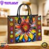 Hippie Sunflower Colorful 2 Leather Bag Christ Gifts Leather Bags