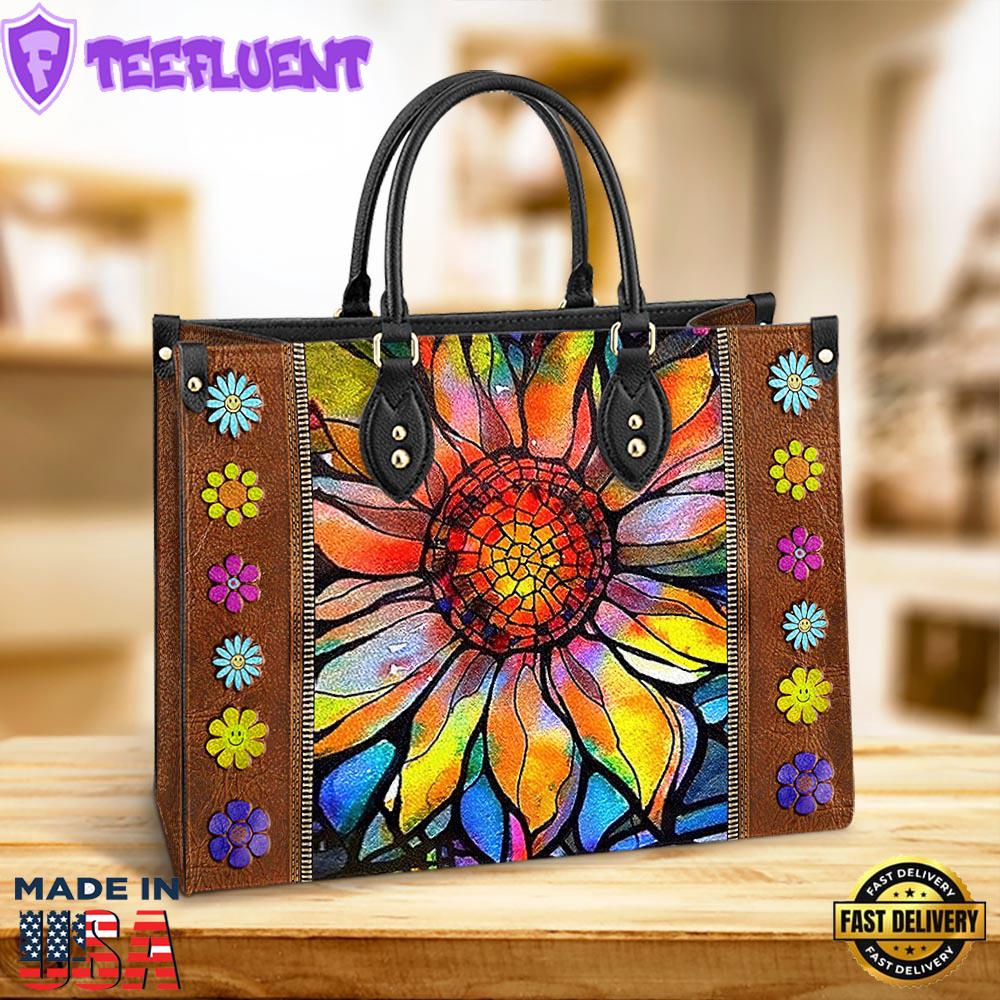 Hippie Sunflower Colorful 2 Leather Bag Christ Gifts Leather Bags