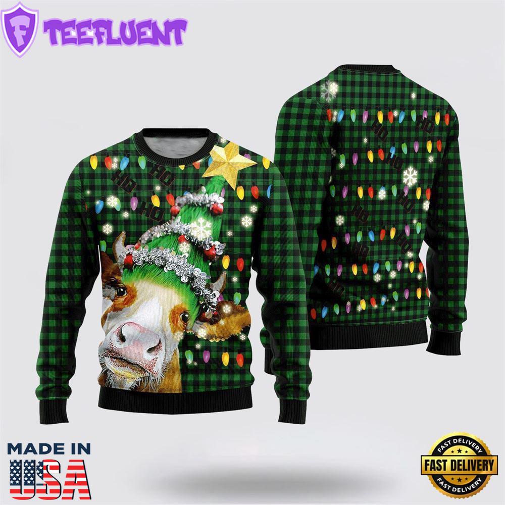Ho Ho Ho Cow Christmas Tree Ugly Christmas Sweater