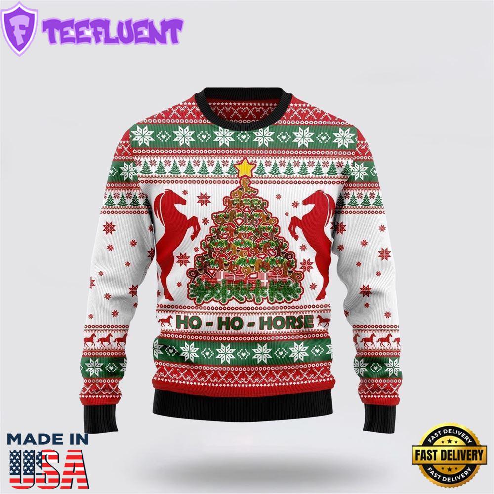 Ho Ho Horse Christmas Tree Ugly Christmas Sweater