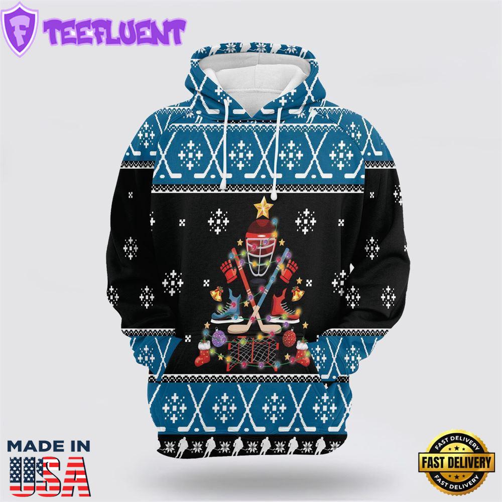 Hockey Christmas Tree All Over Print 3D Hoodie