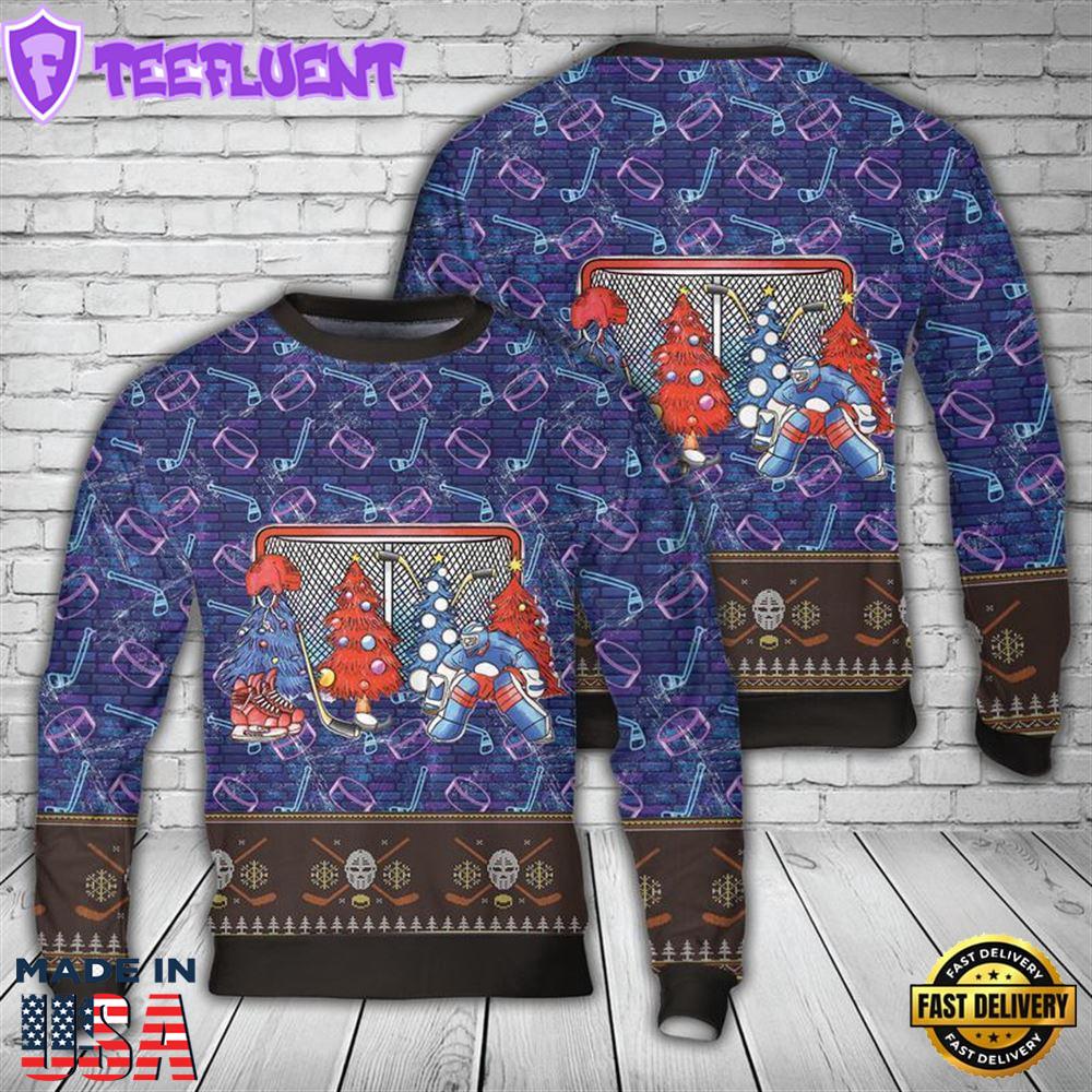Hockey Christmas Trees Ugly Christmas Sweater For Men And Women