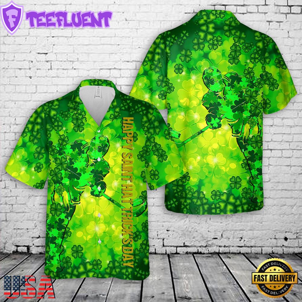 Hockey Player Shamrock Patrick Day Hawaiian Shirt