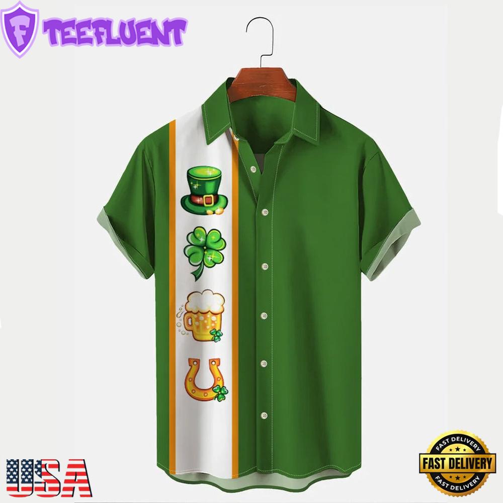 Holiday St. Patrick'S Mens Bowling Shirts Shamrock Art Hawaiian Shirts