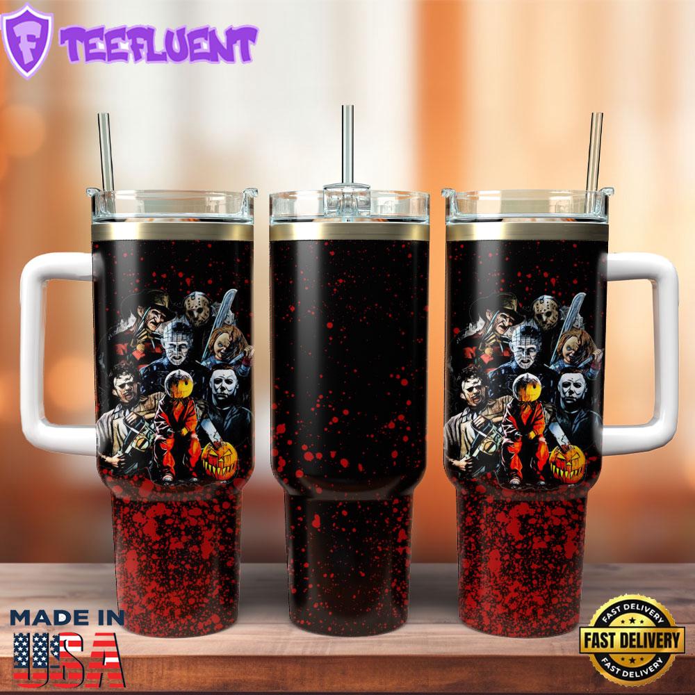 Horror Movie Characters Custom Stanley Quencher 40oz Stainless Steel Tumbler With Handle 1