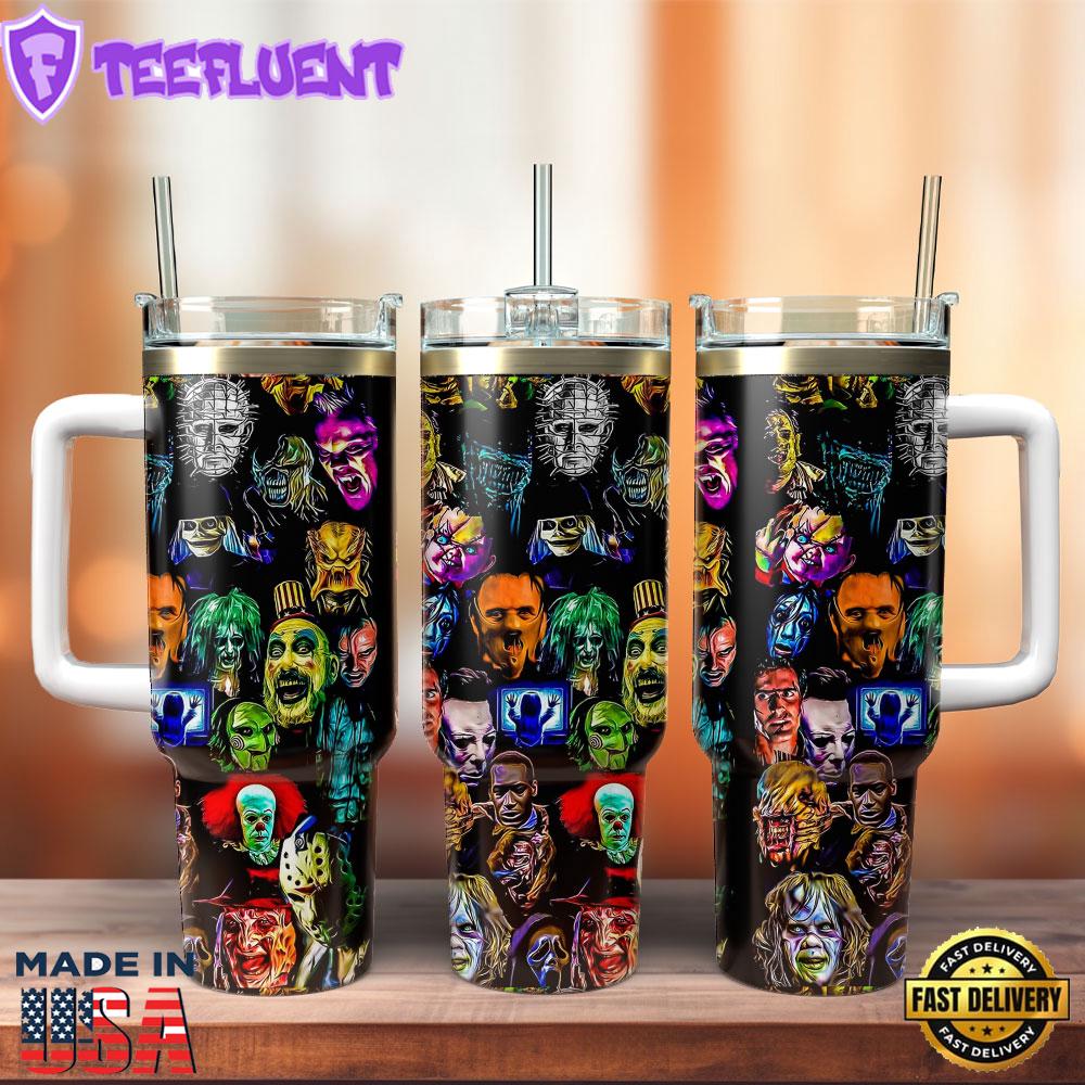 Horror Movie Characters Custom Stanley Quencher 40oz Stainless Steel Tumbler With Handle