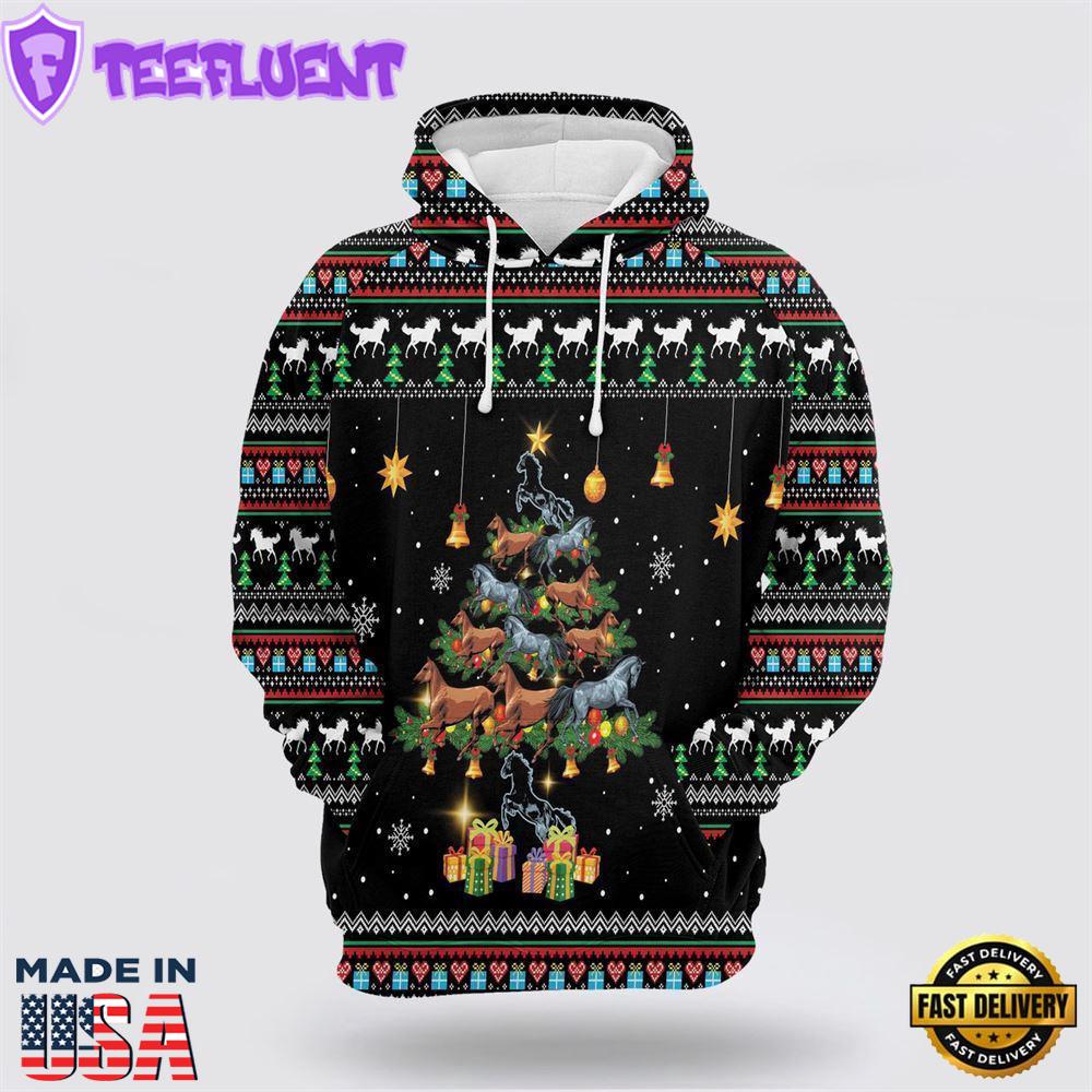 Horse Christmas Tree 1 All Over Print 3D Hoodie
