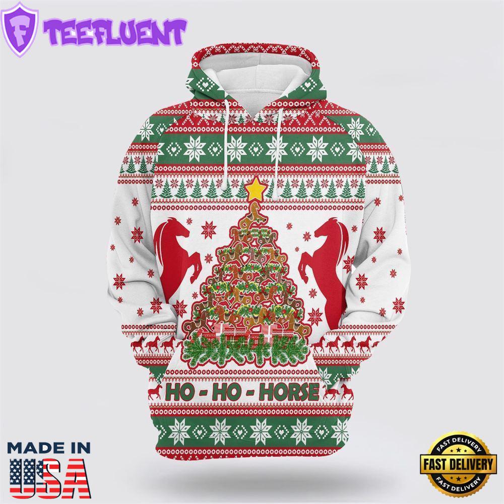 Horse Christmas Tree All Over Print 3D Hoodie