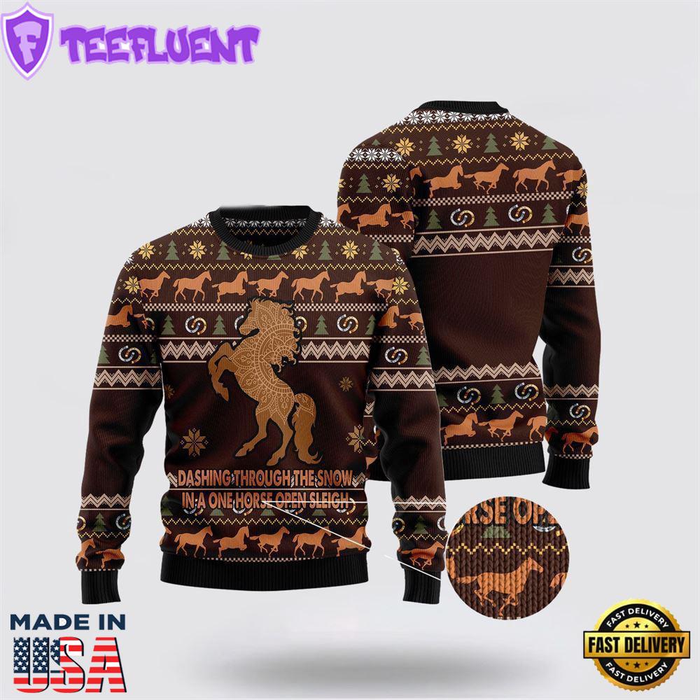 Horse Dashing Through The Snow Ugly Christmas Sweater