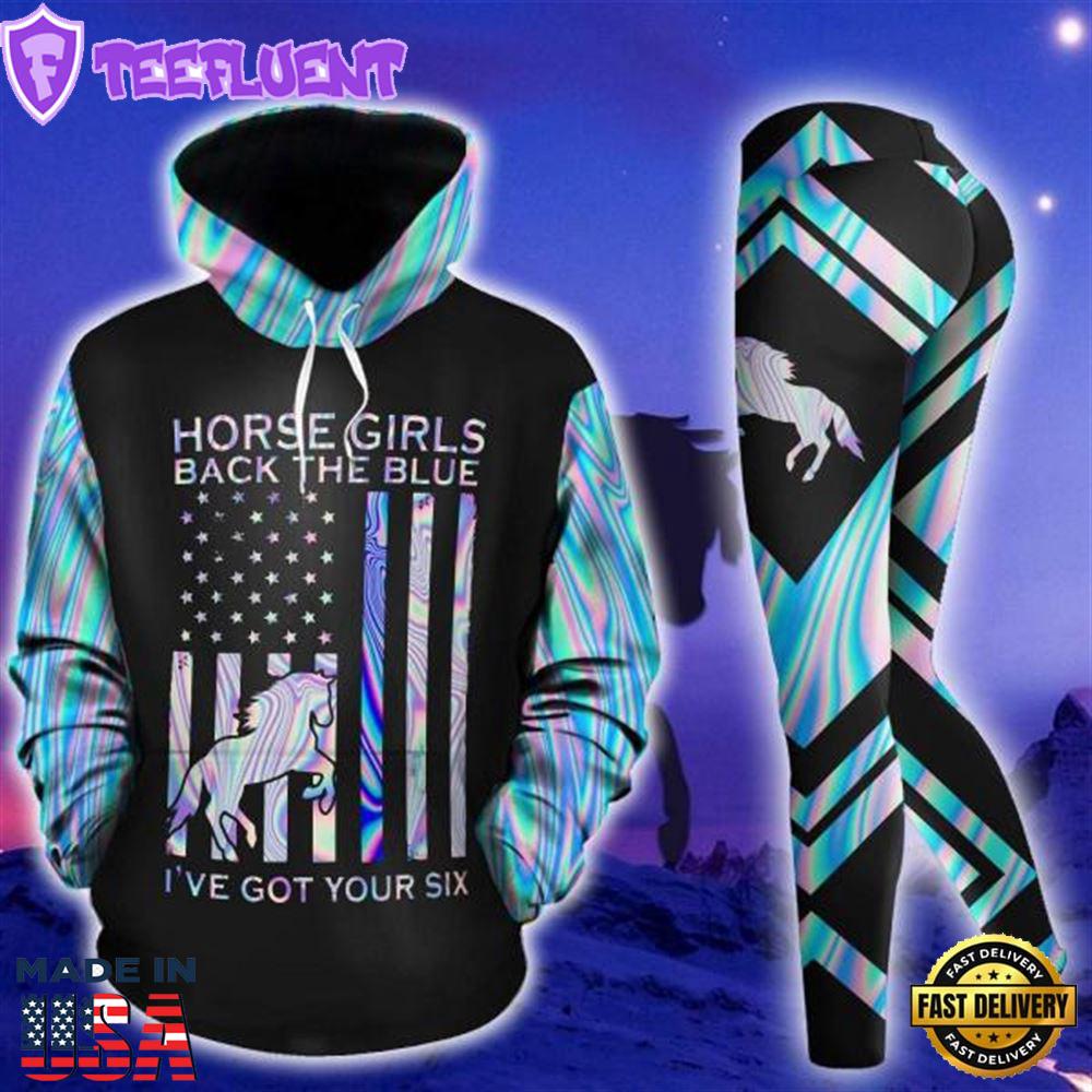 Horse Girls Back The Blue All Over Print Leggings Hoodie Set Outfit For Women Gift Xmas