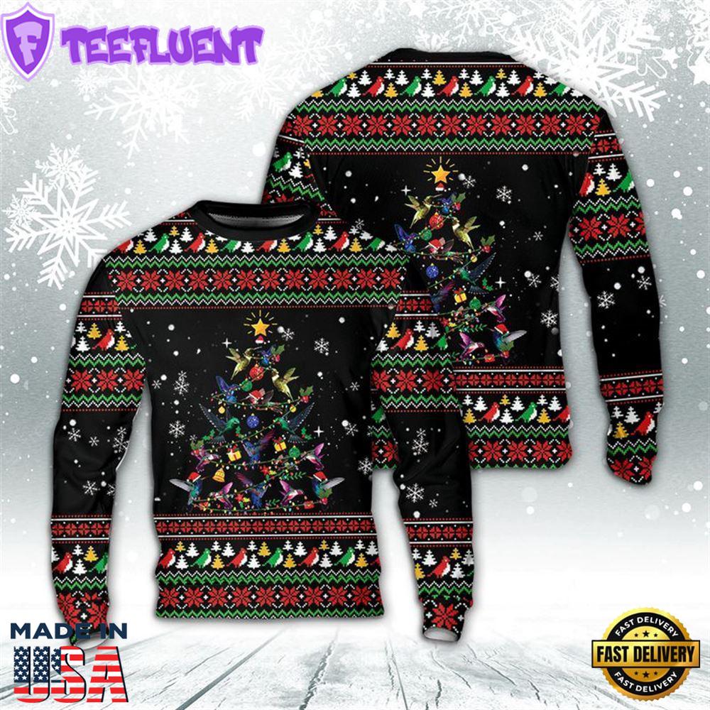 Hummingbird Christmas Tree AOP Ugly Christmas Sweater For Men And Women