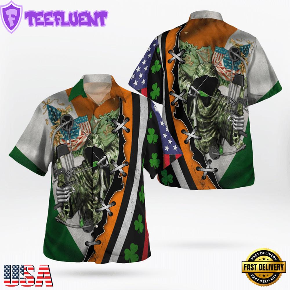 Hunting Hunter Skull And American Flag Saint Patrick'S Day Aop Hawaii Shirt