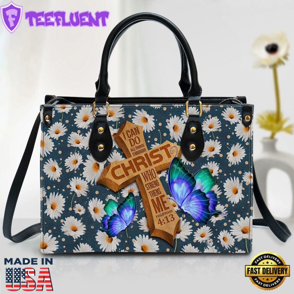 I Can Do All Things Through Christ Philippians 413 Zippered Leather Handbag Christ Gifts Leather Bags
