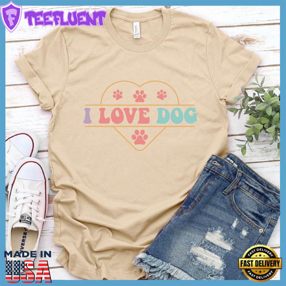 I Love Dog Colored Print T-Shirt