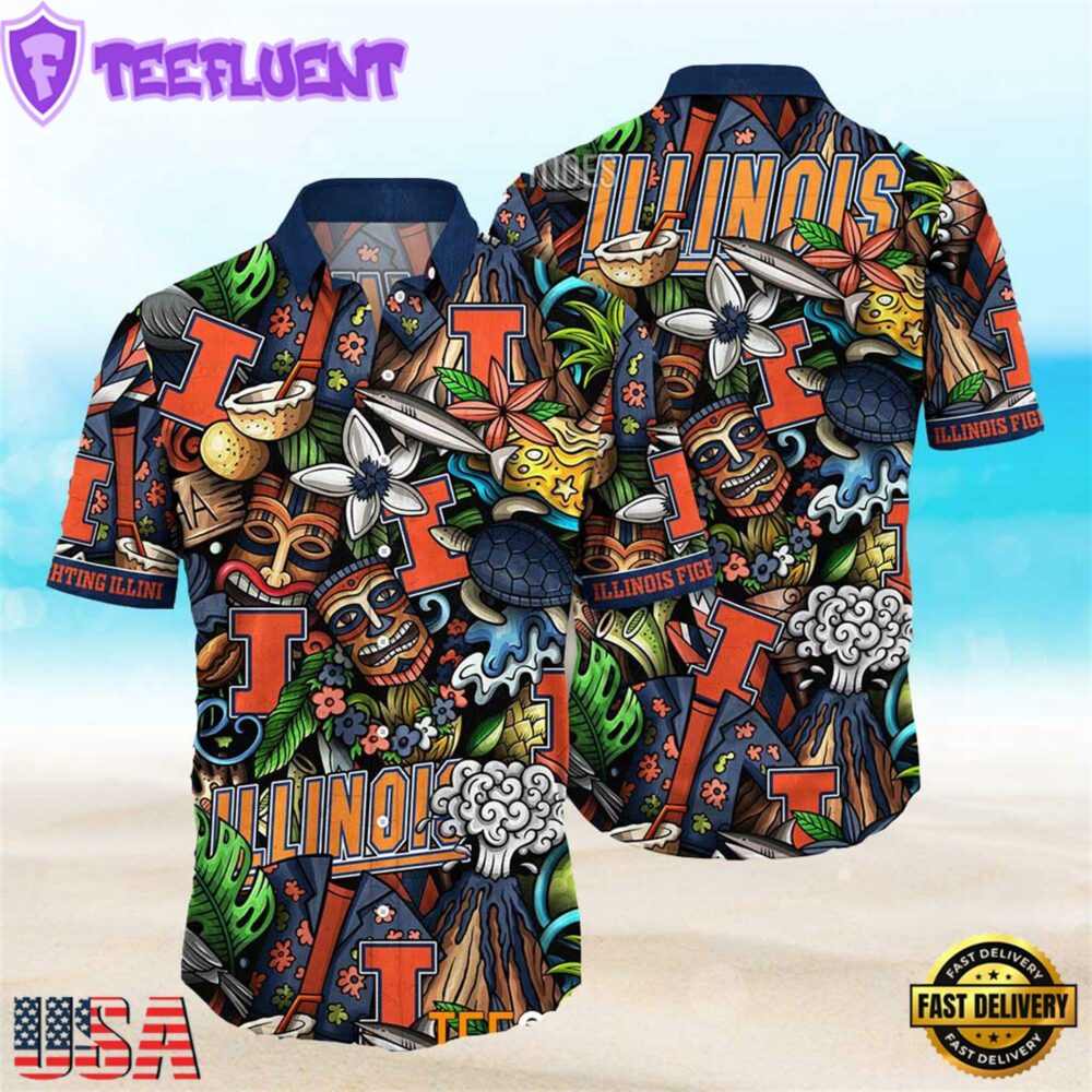 Illinois Fighting Illini Ncaa Mens Floral Special Design Hawaiian Shirt