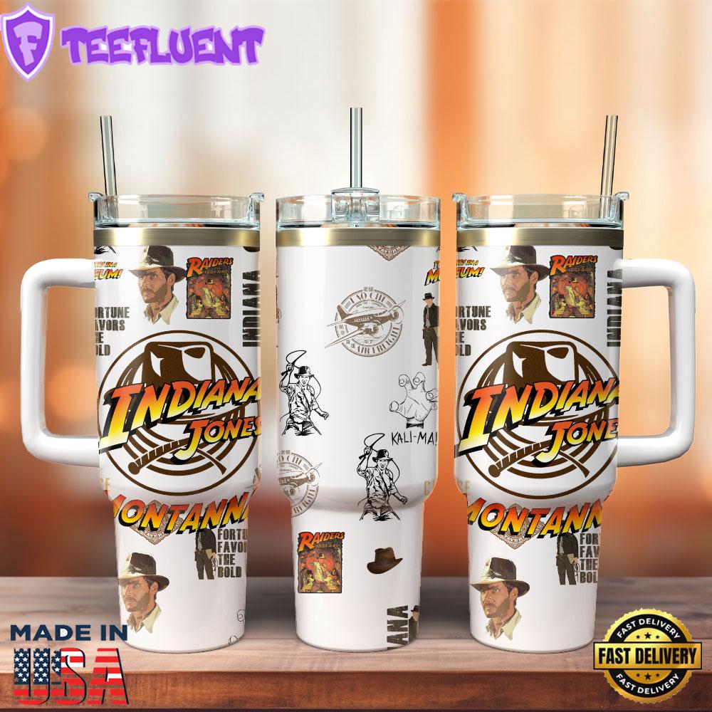 Indiana Jones Raiders Of The Lost Ark Movie Custom Stanley Quencher 40oz Stainless Steel Tumbler With Handle