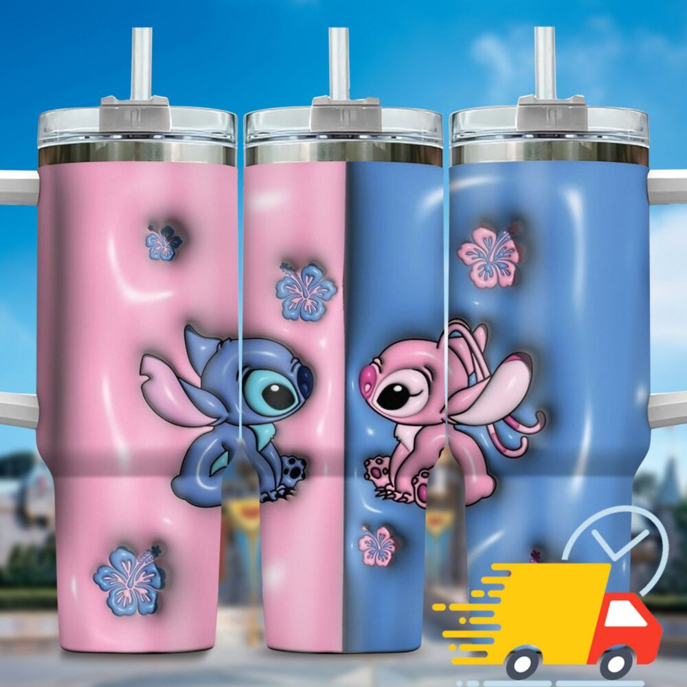Inflated 3D Stitch Cartoon Custom Stanley Quencher 40oz Stainless Steel Tumbler With