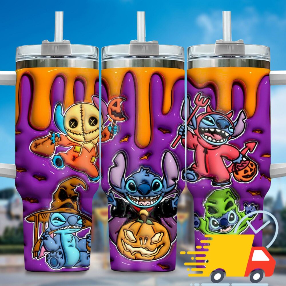 Inflated 3D Stitch Cartoon Custom Stanley Quencher 40oz Stainless Steel Tumbler With Handle