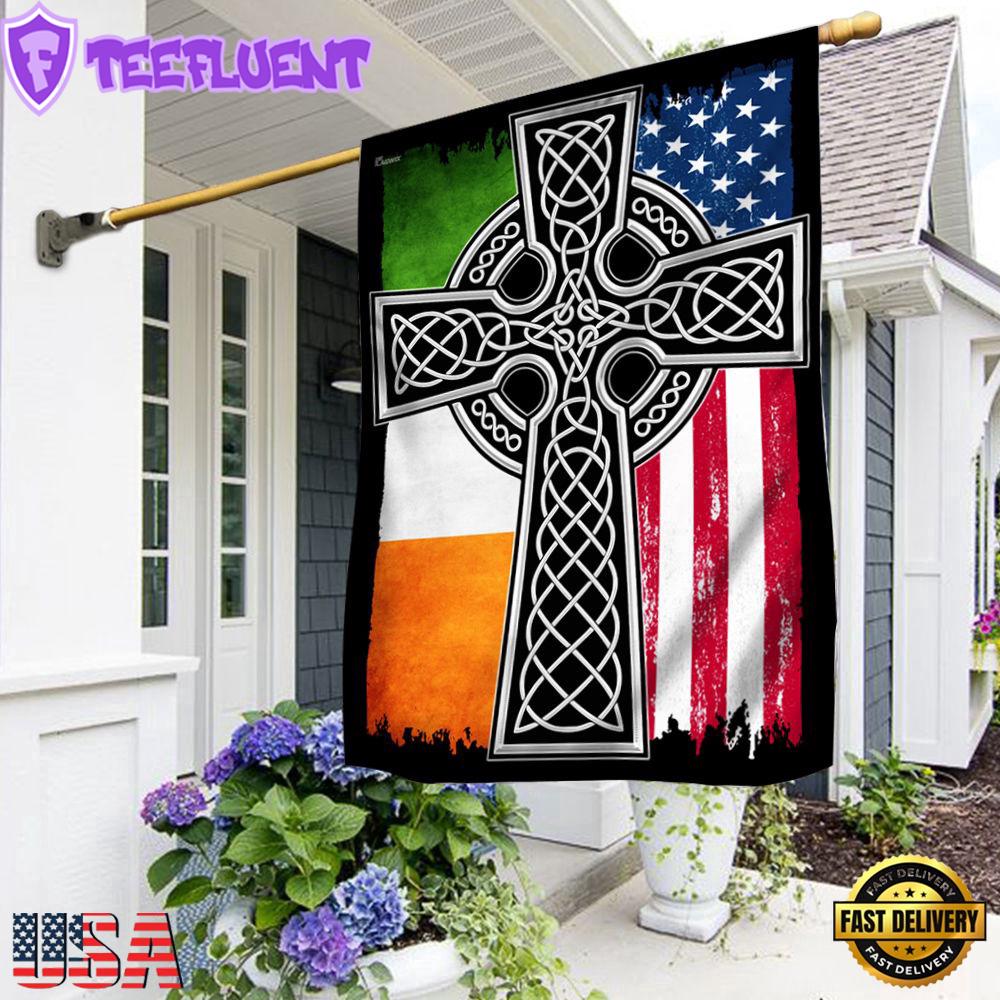 Irish American Christian Celtic Cross House And Garden Flag