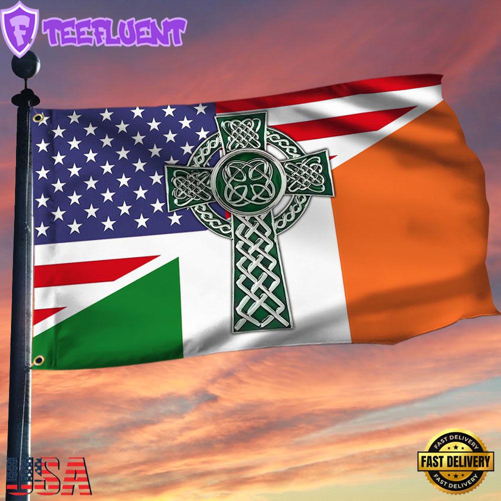 Irish American Grommet Celtic Cross Saint Patrick’s Day House And Garden Flag