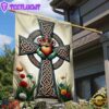Irish Celtic Claddagh Cross House And Garden Flag