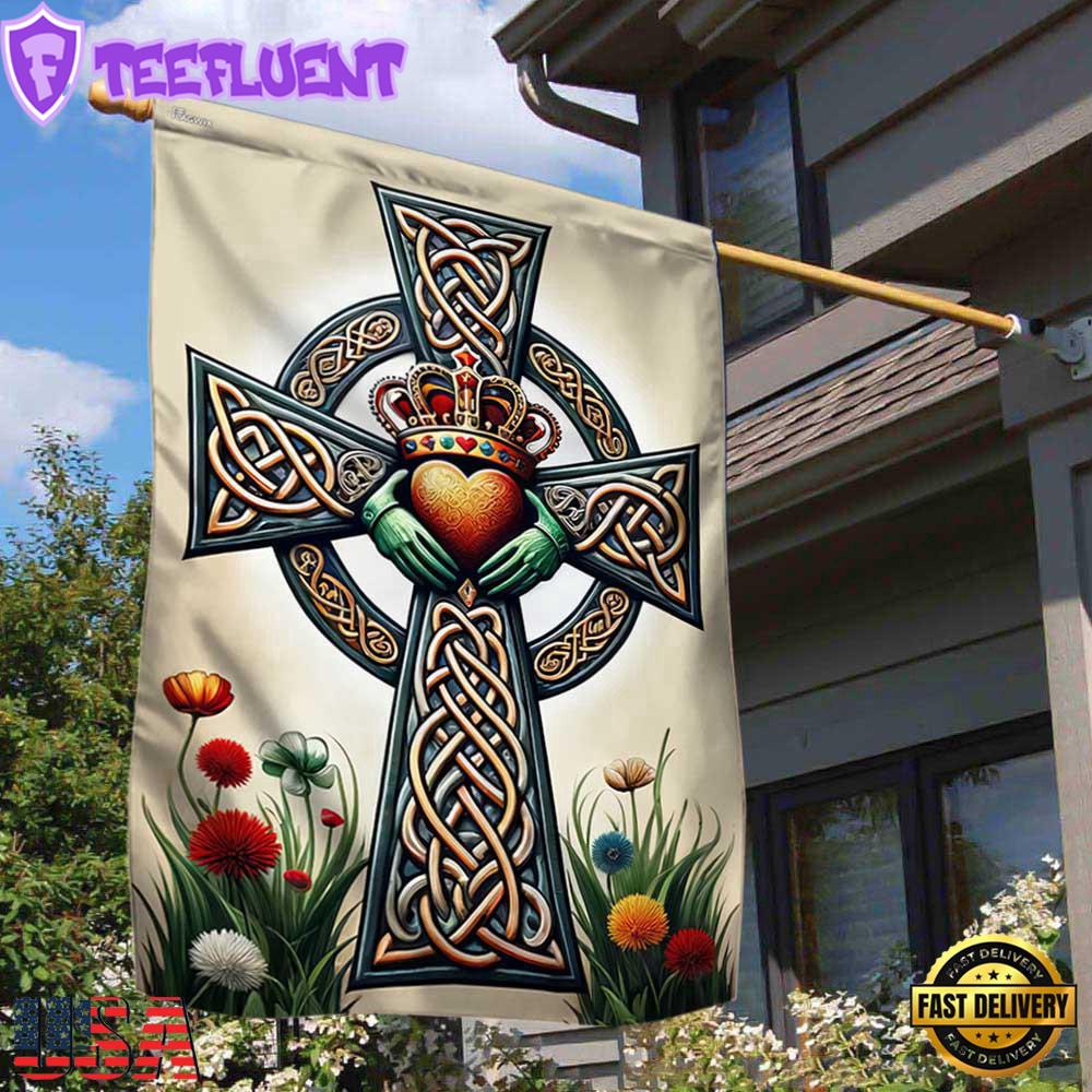 Irish Celtic Claddagh Cross House And Garden Flag