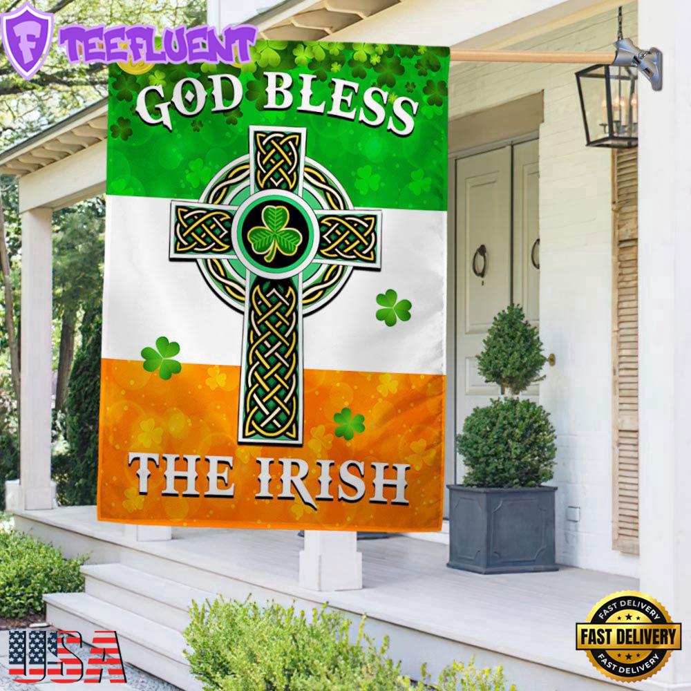 Irish Celtic Cross God Bless The Irish Fla House And Garden Flag