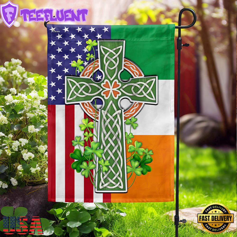 Irish Celtic Knot Cross Irish and American House And Garden Flag