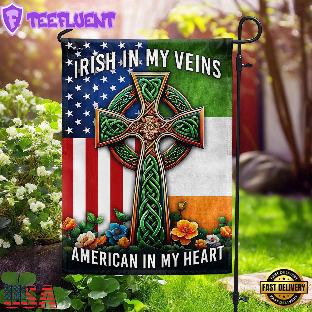 Irish Celtic Knot Cross Irish In My Veins American House And Garden Flag