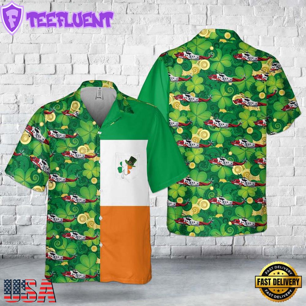 Irish Coast Guard Sikorsky S-61N, St Patrick's Day Pocket Hawaiian Shirt