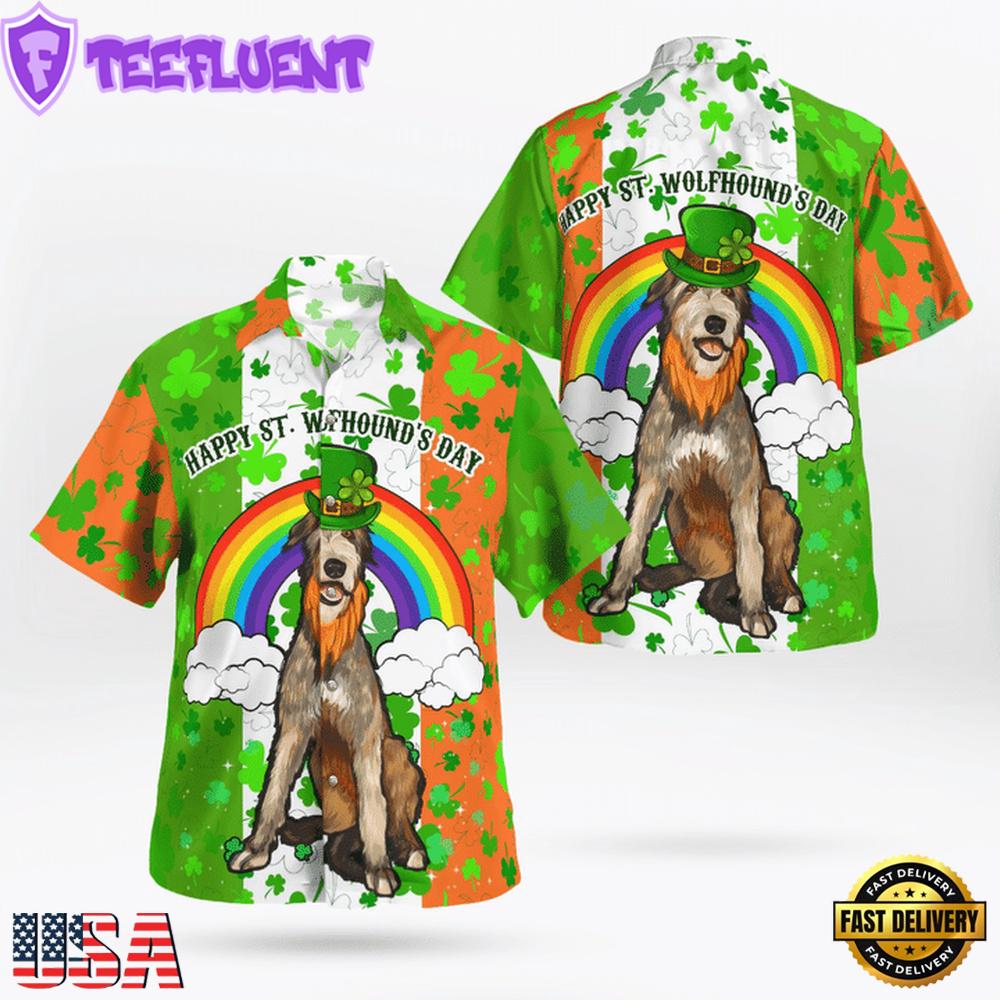 Irish Flag Lucky Shamrocks Irish Wolfhound Dog Rainbow Saint Patrick'S Day Hawaii Shirt