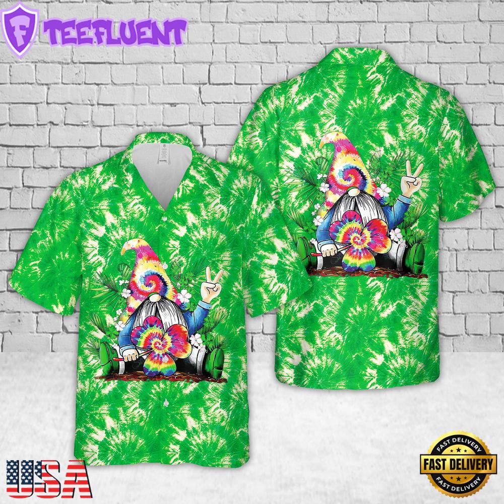 Irish Gnome Tie Dye Shamrock St Patrick's Day Hawaiian Shirt