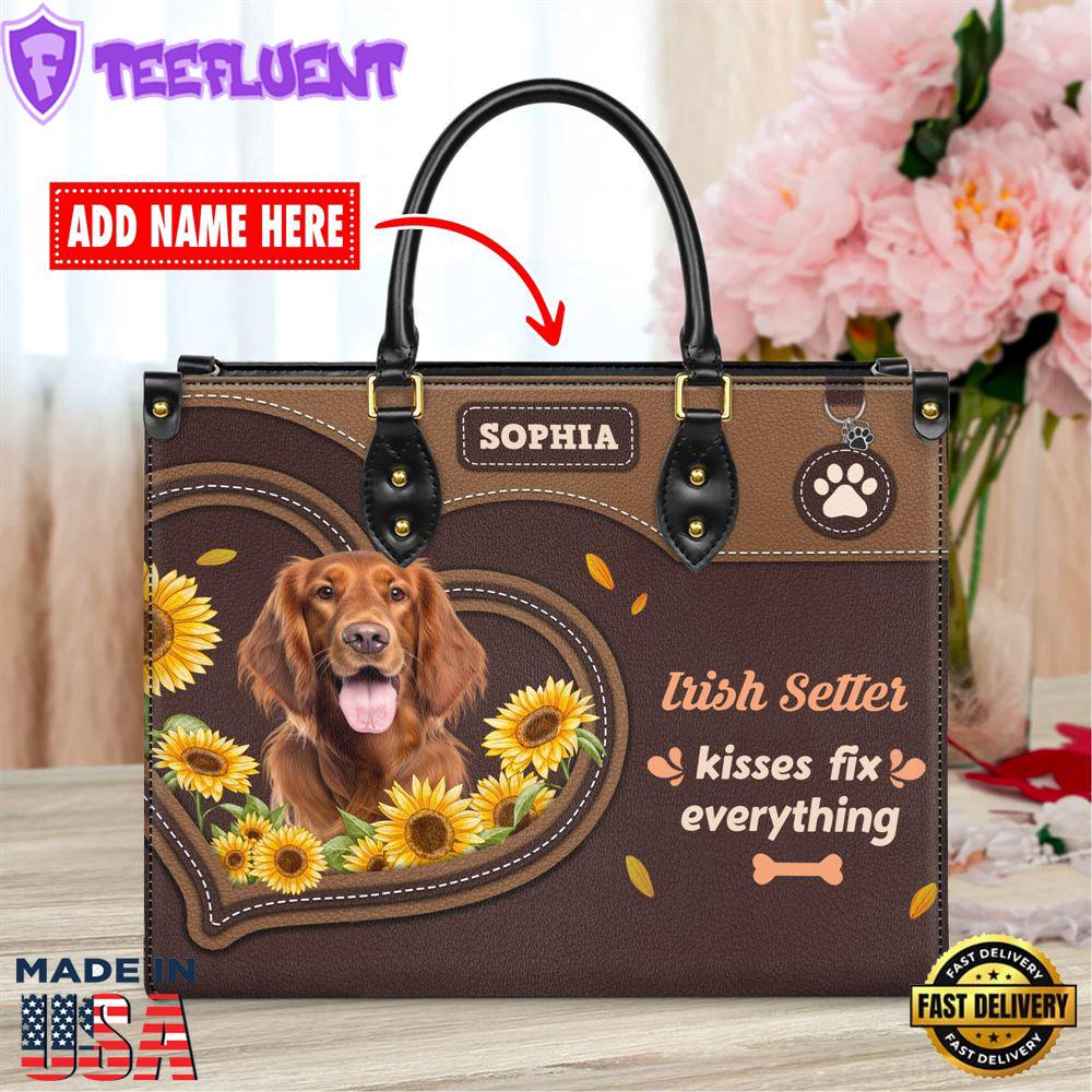 Irish Setter Dog Kisses Fix Everything Leather Handbag
