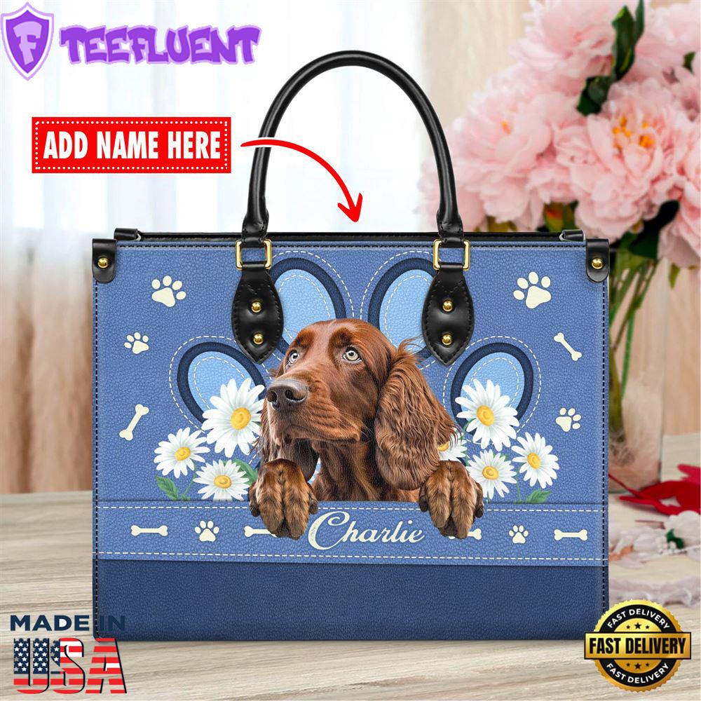 Irish Setter Dog Lover Leather Bag With Daisy Flowers