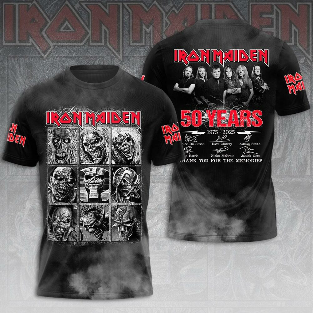 IRMA 3D Apparel - Iron Maiden 50 Years 1975-2025 Thank You For The Memories Signatures Shirt
