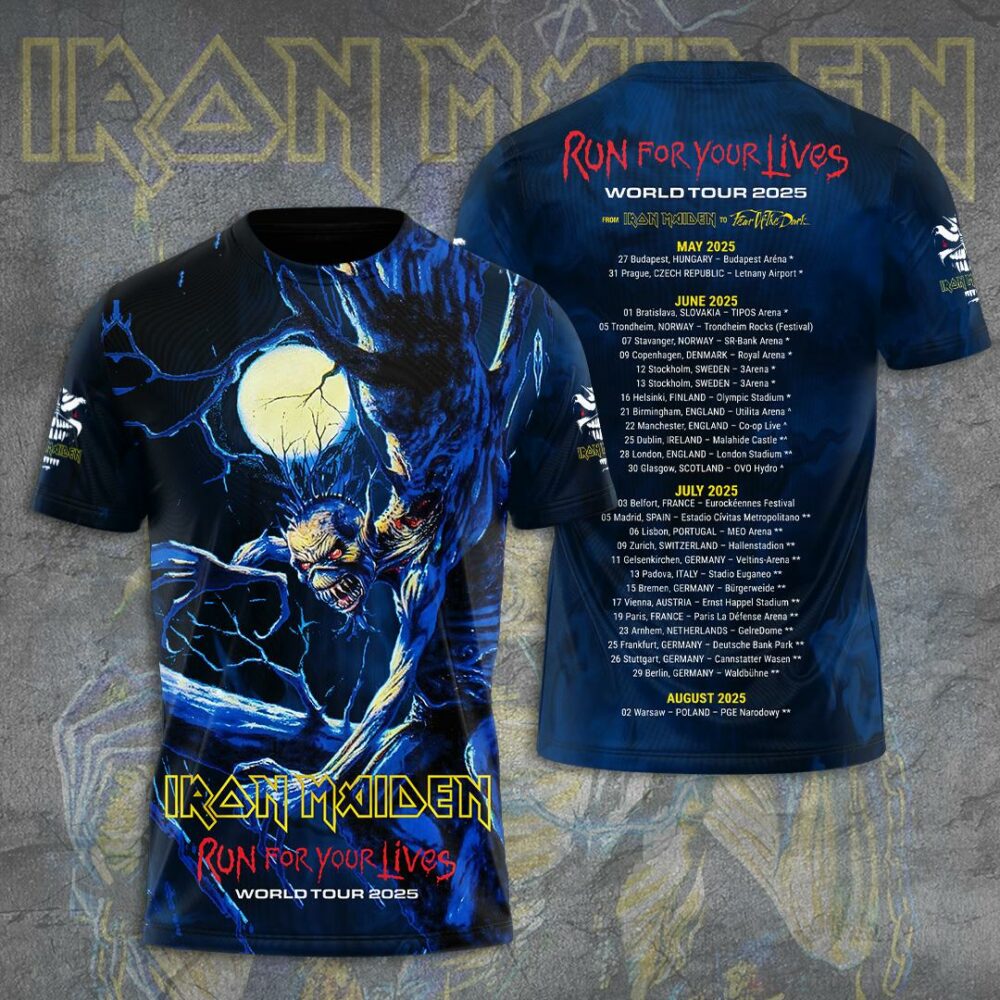 Iron Maiden Run For Your Lives Tour 2025-26 Blue Shirt
