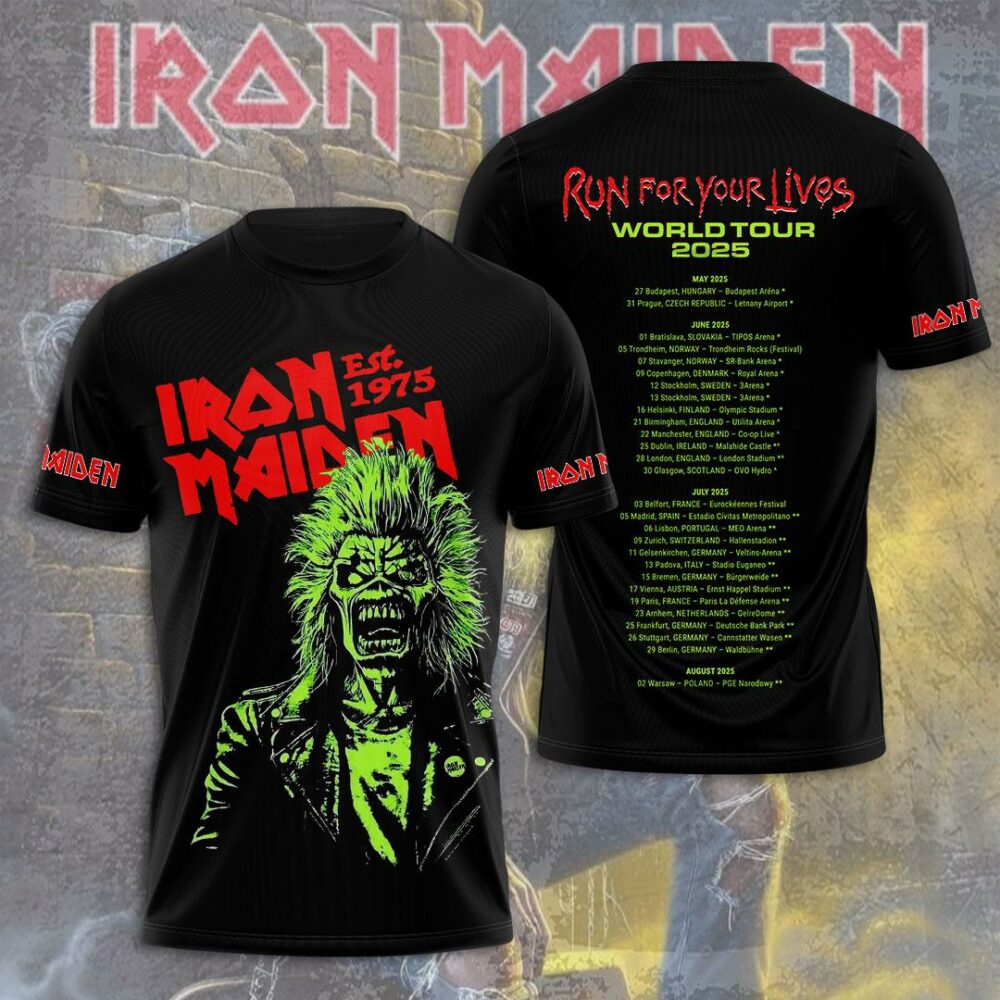 Iron Maiden Run For Your Lives World Tour 2025-2026 From Iron Maiden To Fear Of The Dark Merchandise T-Shirt 3D