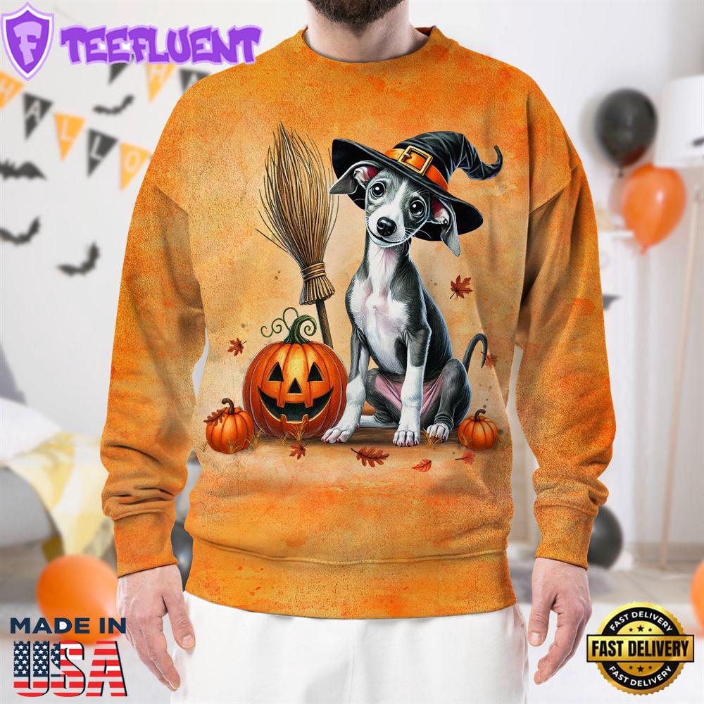 Italian Greyhound Dog In Spooky Autumn Halloween 3D Shirt