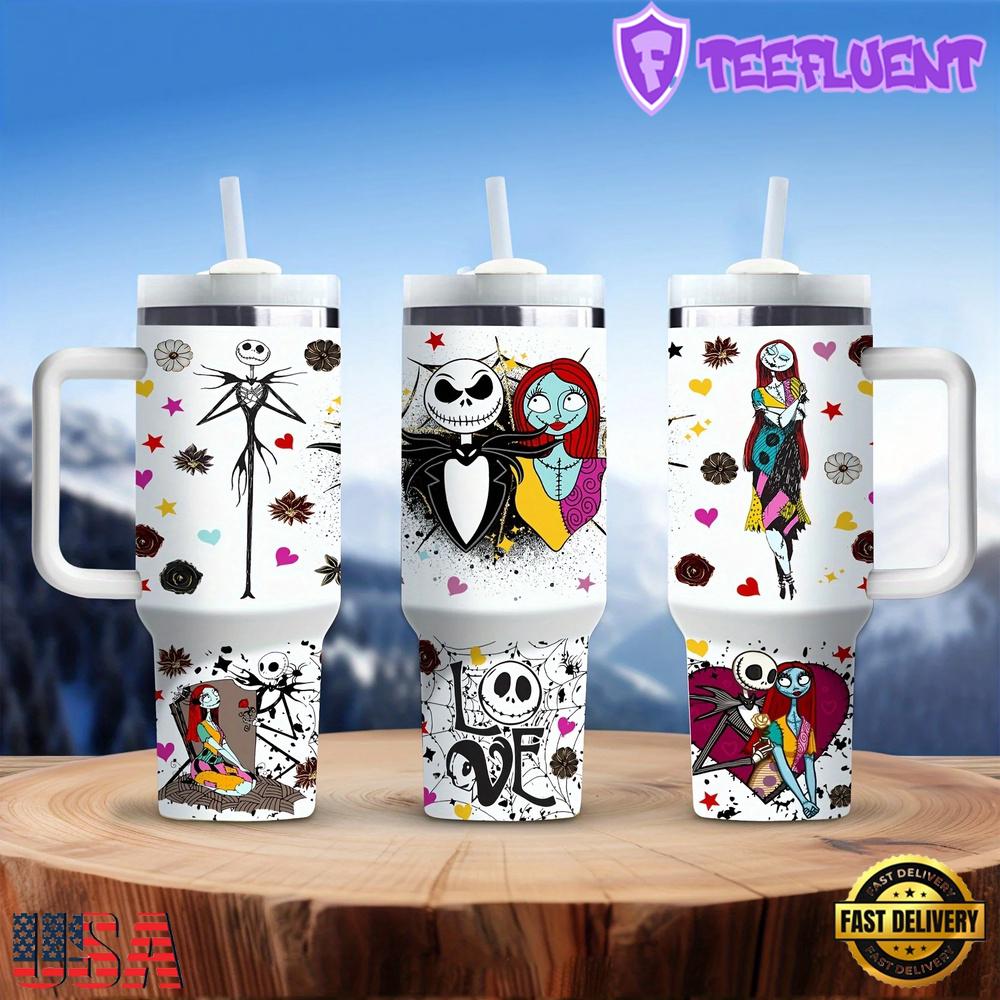 Jack And Sally Valentine Stainless Steel Tumbler With Handle