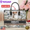 Jack Russell Terrier Dog Bior Leather Handbag With Flowers And Butterfly