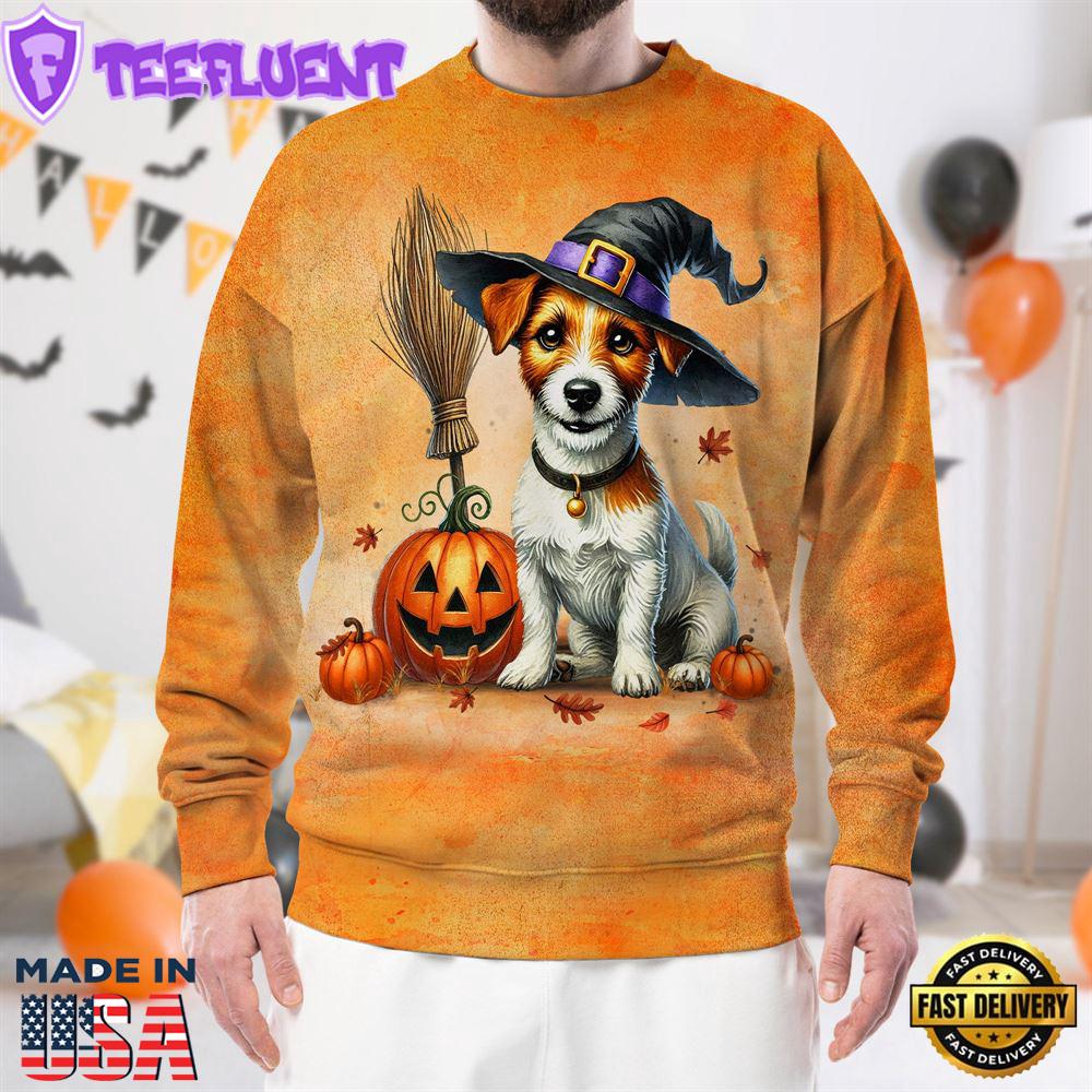 Jack Russell Terrier Dog In Spooky Autumn Halloween 3D Shirt