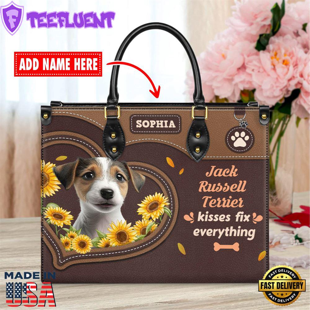 Jack Russell Terrier Dog Kisses Fix Everything Leather Handbag