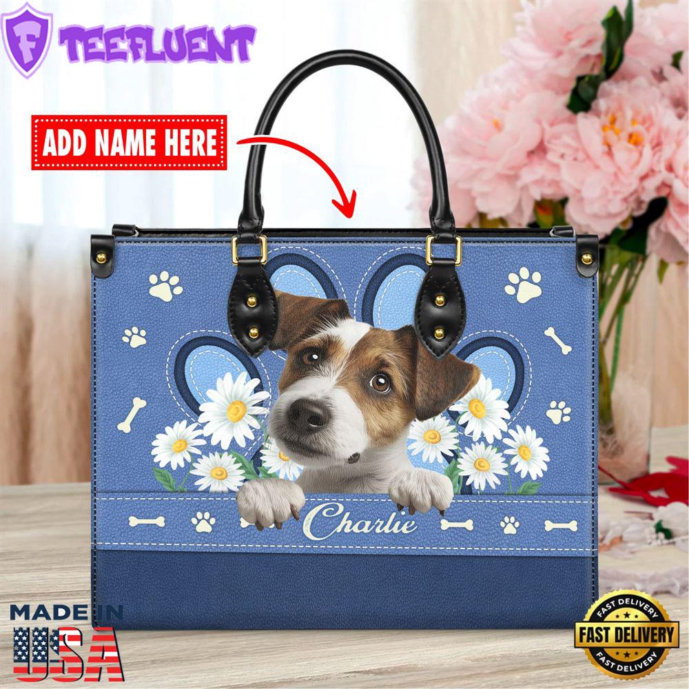 Jack Russell Terrier Dog Lover Leather Bag With Daisy Flowers