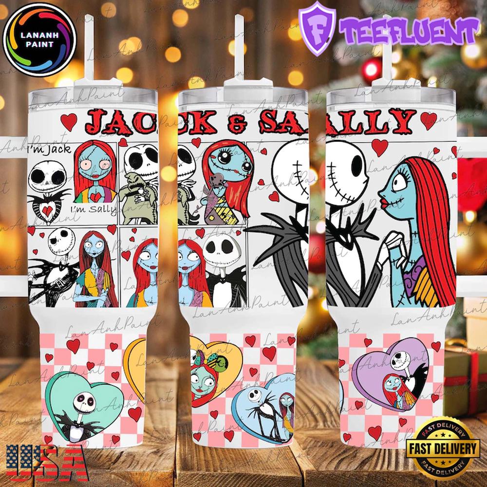 Jack Sally Heart Valentine Stainless Steel Tumbler With Handle
